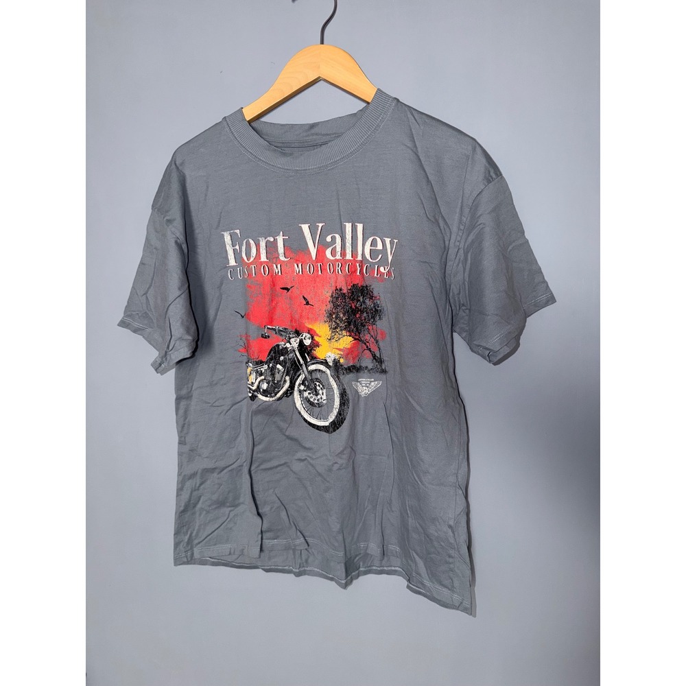 Fort Valley Custom Motorcycles Graphic T Shirt Gray Short Sleeve Crew Neck L